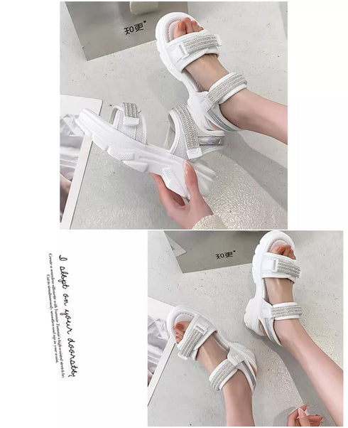 Fashion Pearl Chunky Platform Bling Crystal Thick Sole Sandals